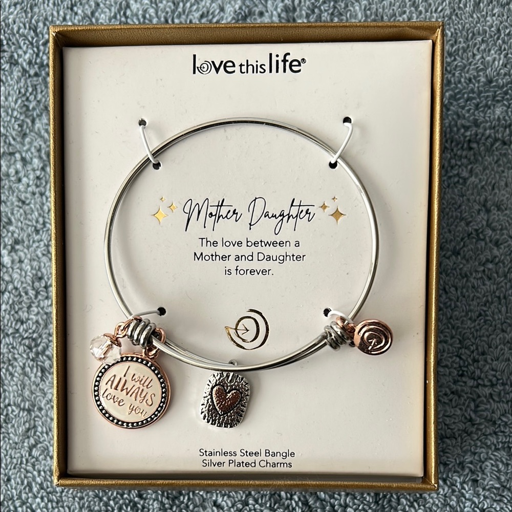 New! Stainless Steel Silver Plated Mother Daughter Bangle Bracelet Gift